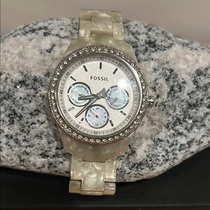 Fossil Pearl White Watch with Crystal Accents